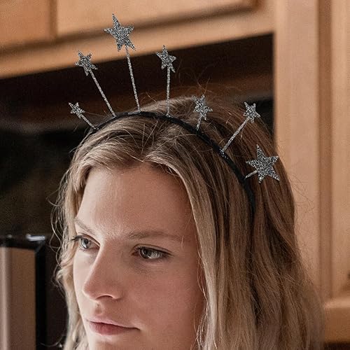 Miniatura 4 de FOMIYES Diadema de estrella de luna, 2 piezas de corona de ángel de cinco puntas, diadema de estrella con purpurina para el cabello, aro de aleación