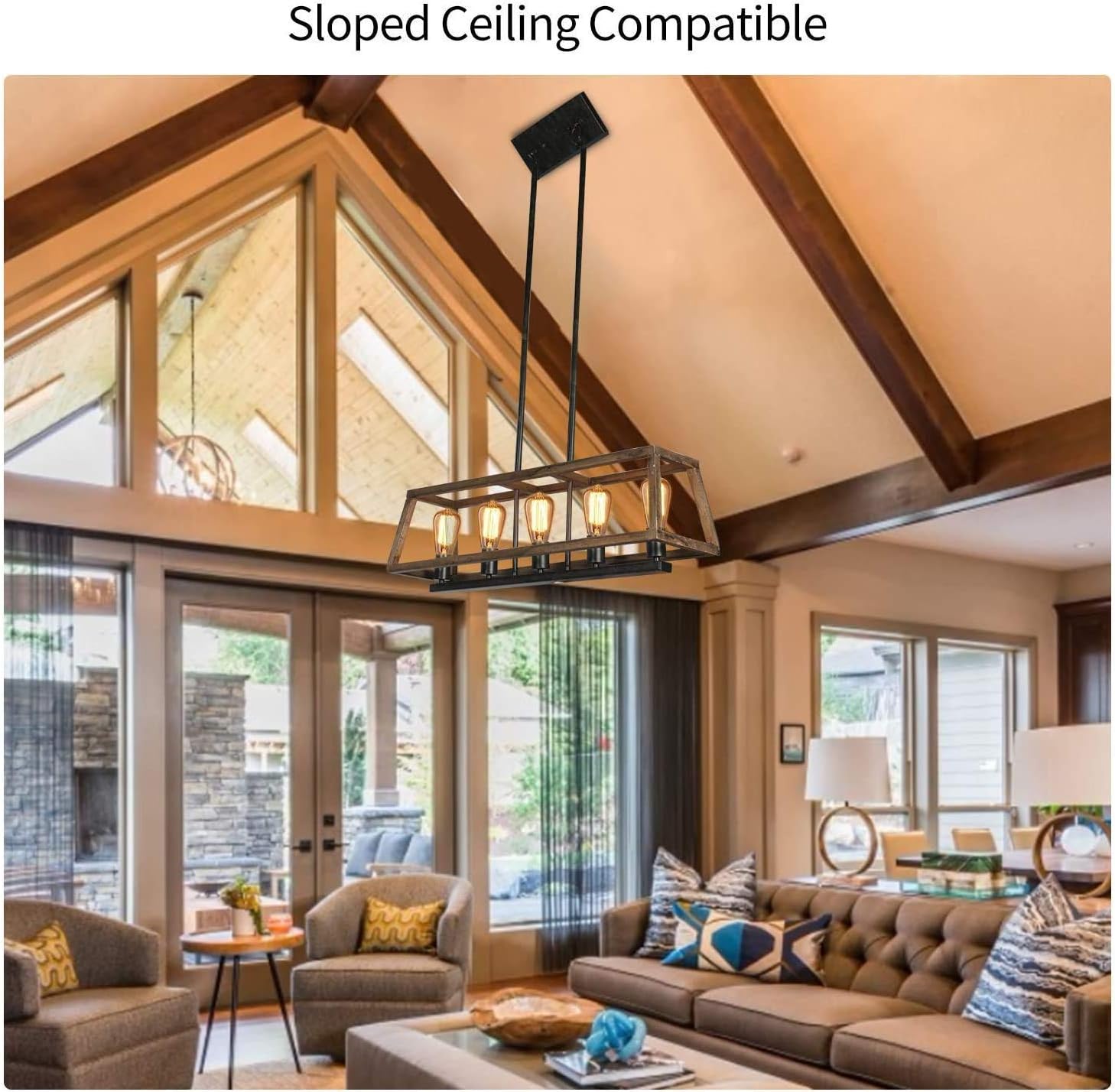 One-Day Sale: Up to 40% Off Juyace Farmhouse Chandelier Light Fixture with 5 Lights，60W Metal Bracket Rustic Vintage Wooden Pendant Lighting for Kitchen Island