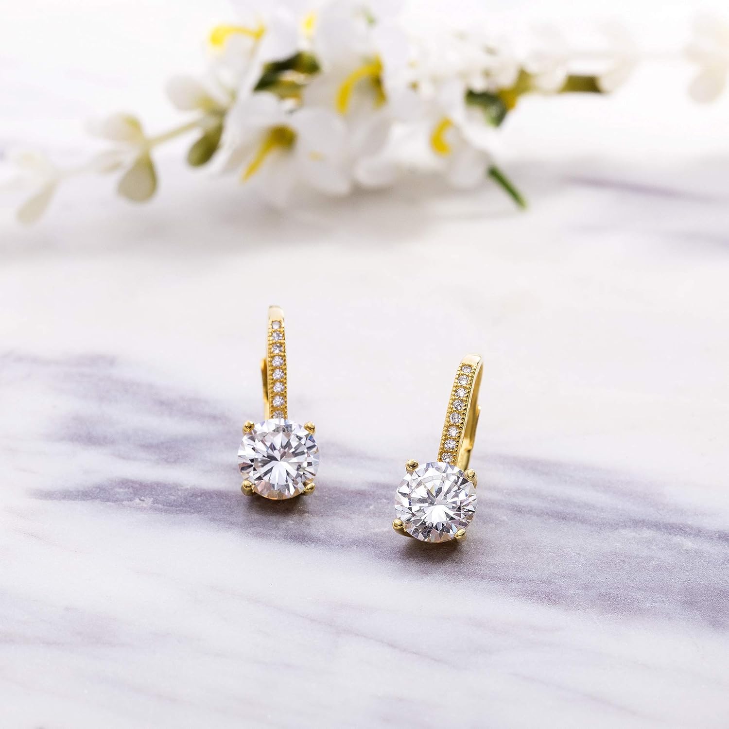 Devin Rose 925 Sterling Silver Round Dangle Drop Bridal Leverback Earrings for Women made with Faceted Crystals - Image 6