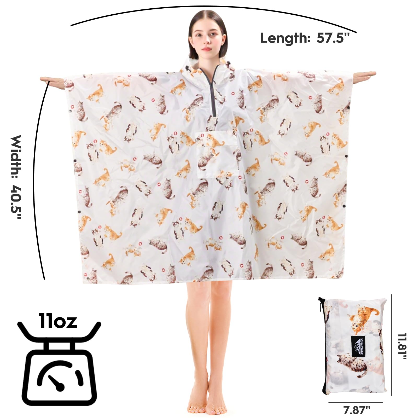 Bruvoalon Poncho de pluie 3 en 1 avec fermeture éclair 1/4 et poche de poitrine, imperméable, pare-soleil, tapis de sol pour adultes et jeunes d'urgence
