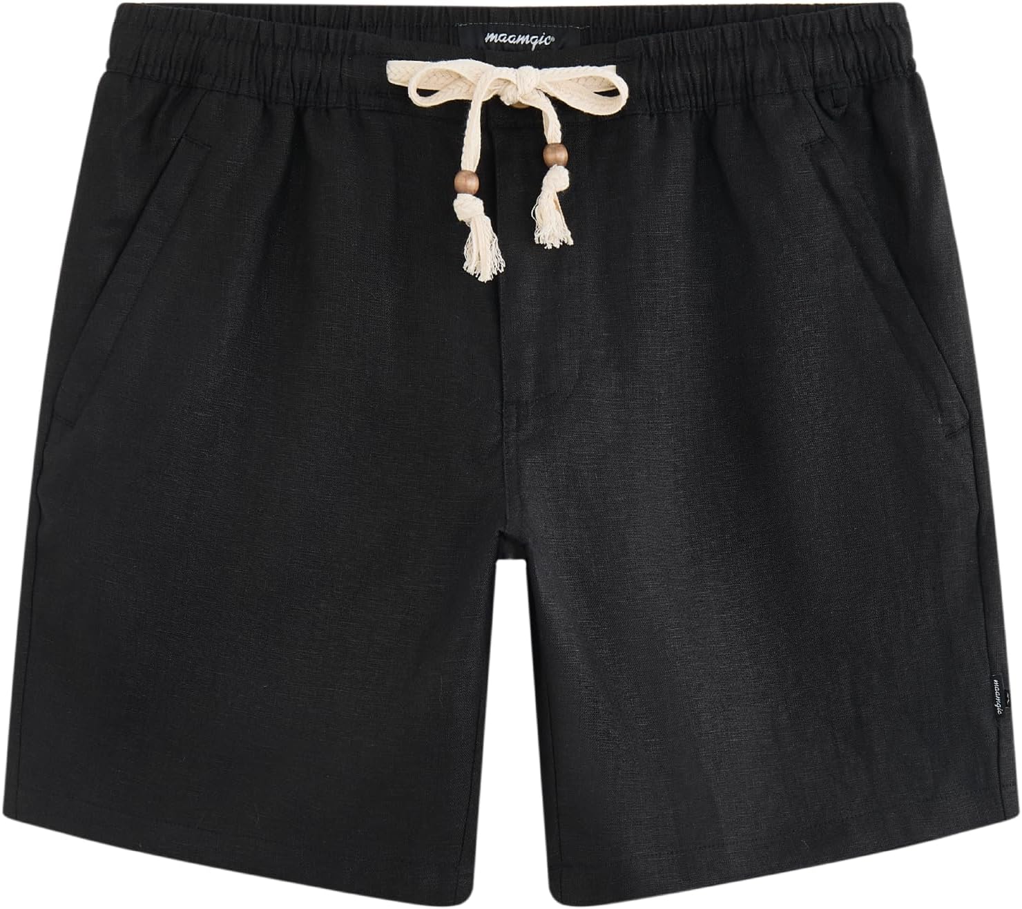 maamgic Mens 100% Linen Shorts Casual Drawstring Elastic Waist, Breathable Summer Shorts for Men Beach Vacation with Pockets