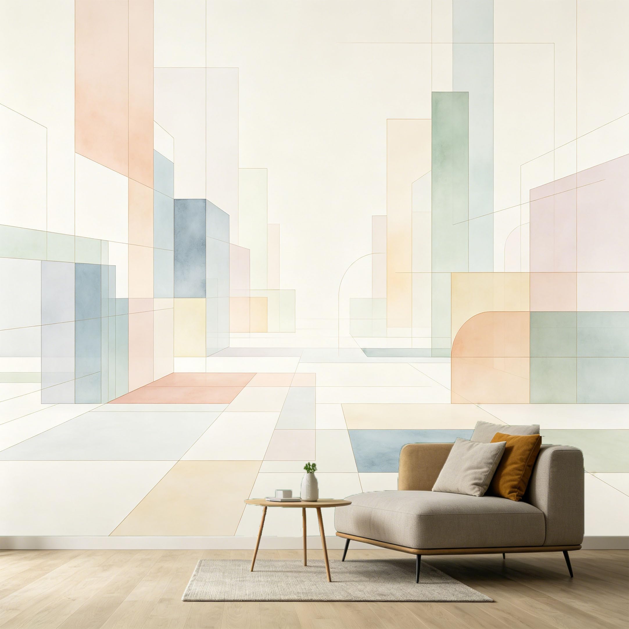 Custom Size Wall Murals Abstract Modern Geometric Watercolor Cityscape Shapes Minimalist SelfAdhesive Wall Fabric Removable Large Wallpaper for Photo Living Room
