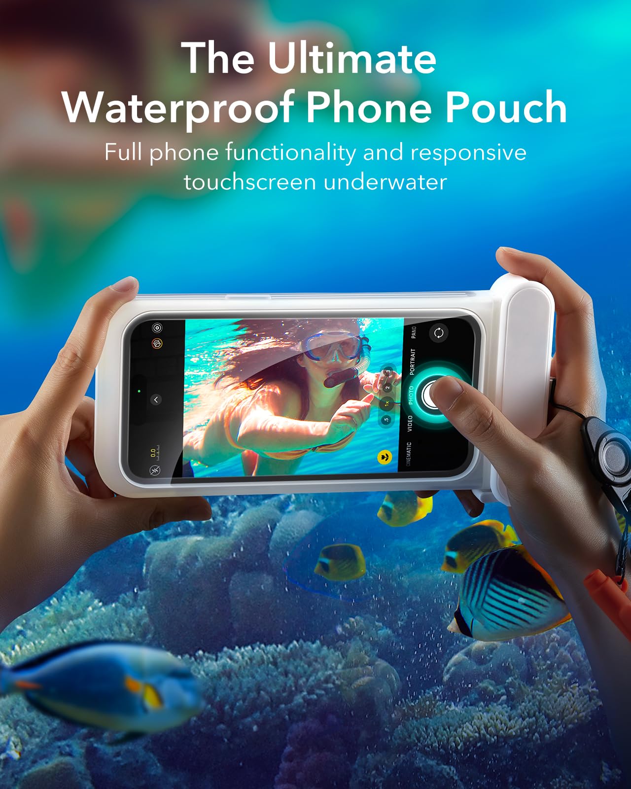 ESR Custodia Impermeabile per iPhone 15 Pro Max/14 Pro Max, Sensibilità al Tocco Sott'acqua, Impermeabile IPX8, Cover Galleggiante Subacquea con Cordino, Ideale per Lo Snorkeling, Bianco Trasparente