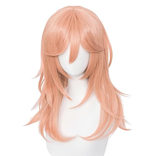 Uniquebe - Peluca de cosplay naranja claro para mujeres y niñas, pelucas de anime Cos, pelo sintético largo y rizado con flequillo y gorra de peluca