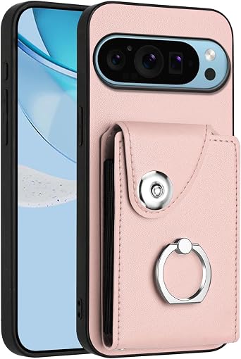 حافظة لهاتف Google Pixel 9 Pro XL - حافظة محفظة جلدية فاخرة مع 6 فتحات للبطاقات، مسند، مشبك مغناطيسي، مقاوم للصدمات - وردي YBK