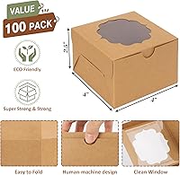 Vista 2 de TOMNK 100 cajas pequeñas de galletas de 4 x 4 x 2.5 pulgadas, mini cajas de postre con ventana para cupcakes, macarrones, chocolate, fresas