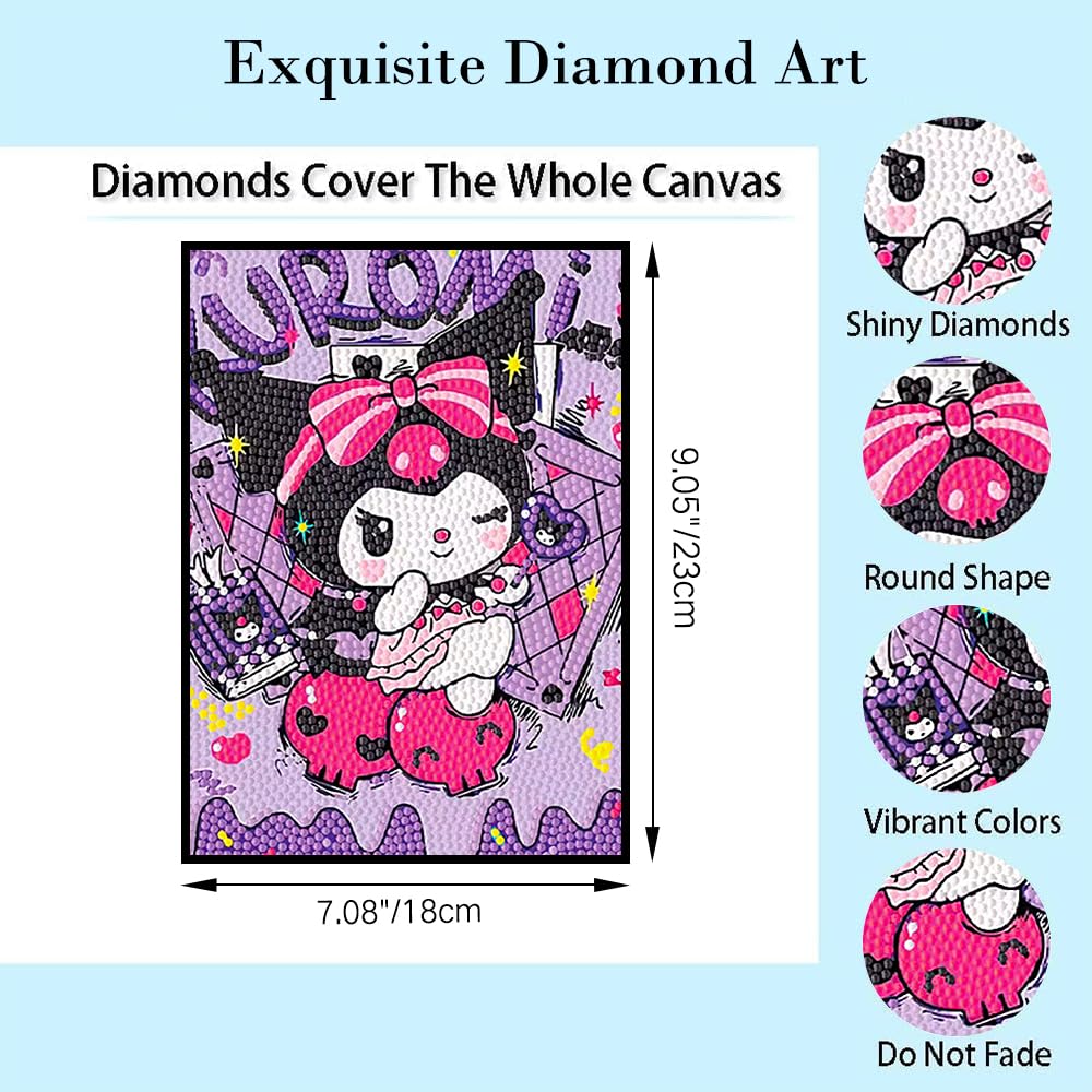 PERFECTSIGHT Cute 5D Diamond Art Kits with Wooden Frame, Kawaii DIY Painting Art for Adults Teen, Diamond Arts and Crafts Sets, Big Gem Full Drill Diamond Dots for Home Wall Decor (): Magic Kuro