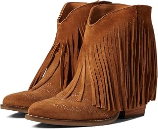 Women Tassel Western Booties Chunky Block Heel Suede Cowboy Ankle Boots Fringe Pointed Closed Toe V-Cut Stacked Heel Slip On Short Boots Boho Cowgirl Embroidered Vintage Party 4-11 M US