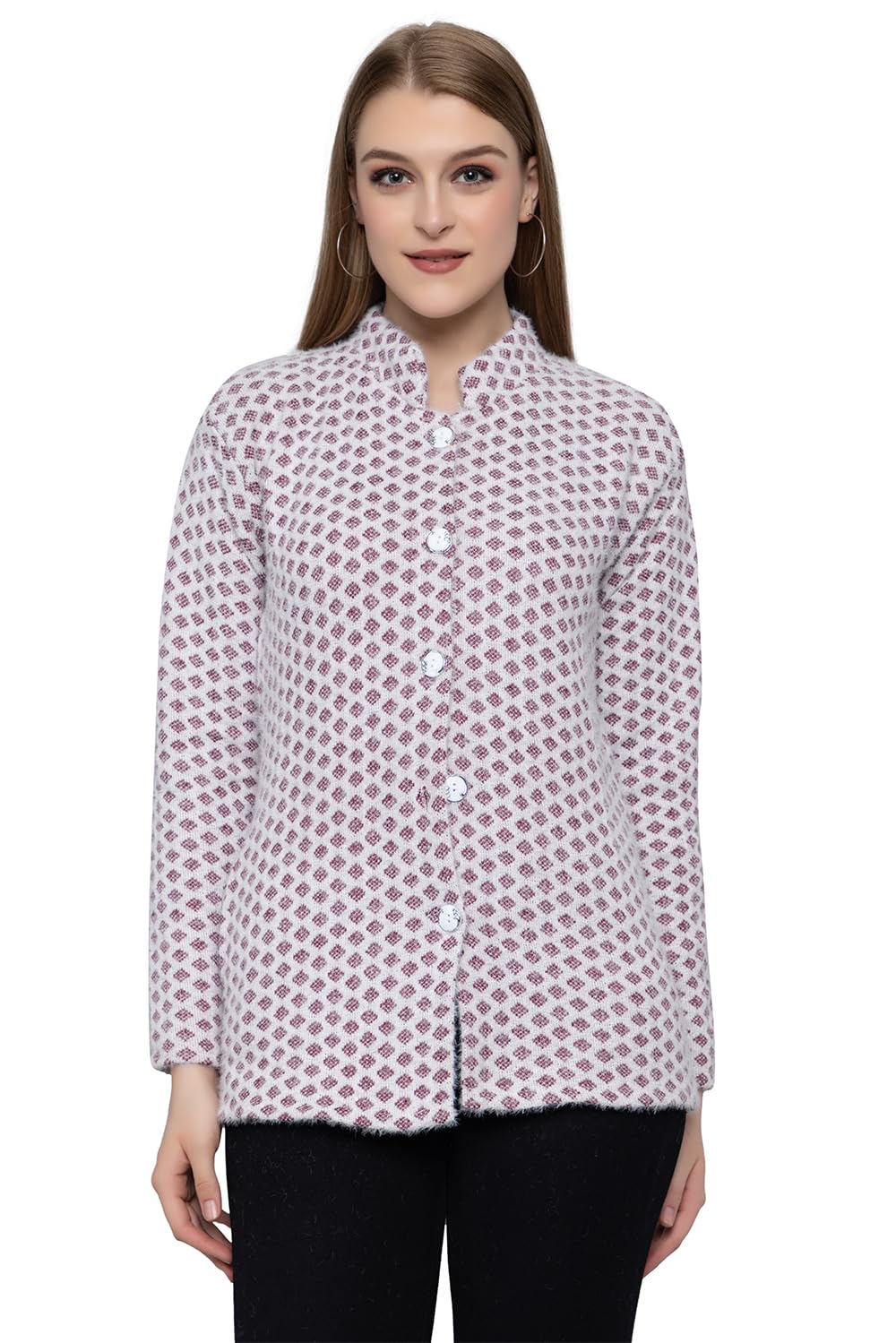 wear lusso Women’s Woollen Printed Coat Cardigan | Buttoned Collar Neck Long Winter Sweater | Warm, Soft & Stylish Knitwear for Girls & Ladies | Elegant Casual Winterwear for Office & Outing-picture-19