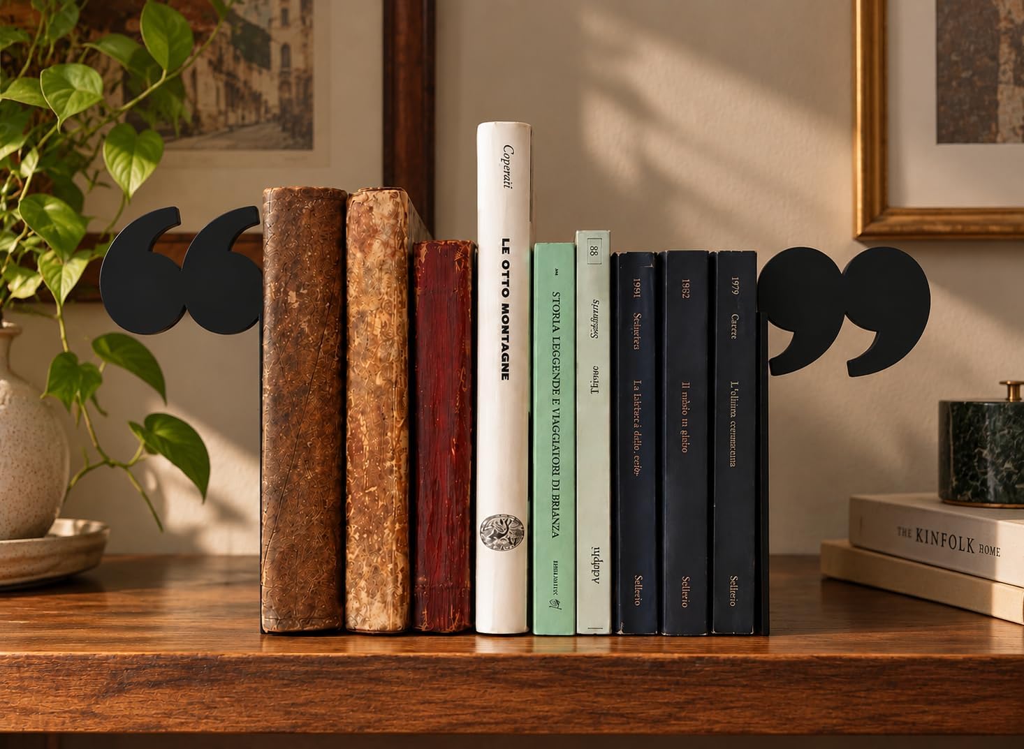 Virgül Tasarımlı Siyah Kitap Tutucu, 2’li Set | Dekoratif Kitap Desteği
