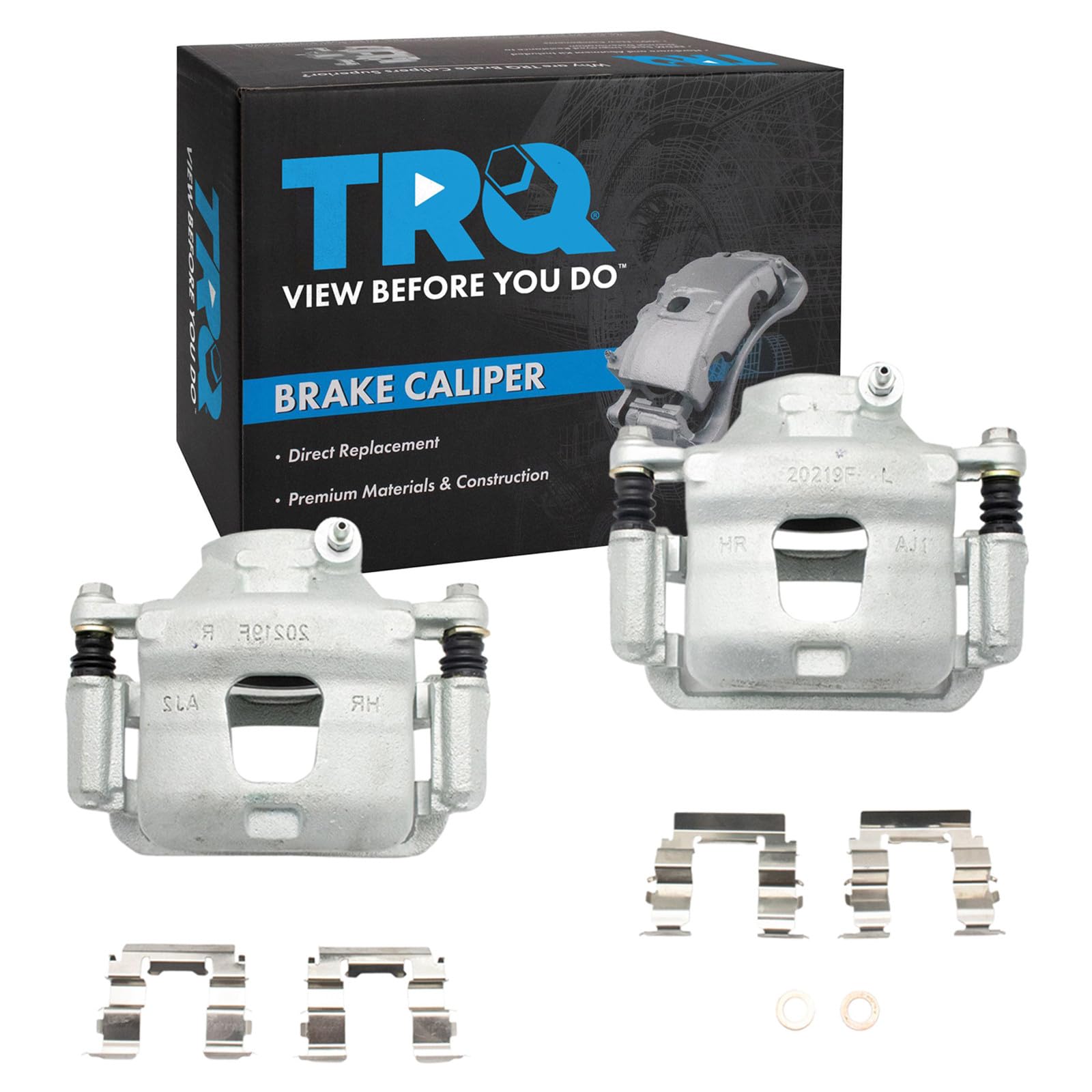 TRQ Front Brake Caliper Set Zinc Coated Brackets Hardware