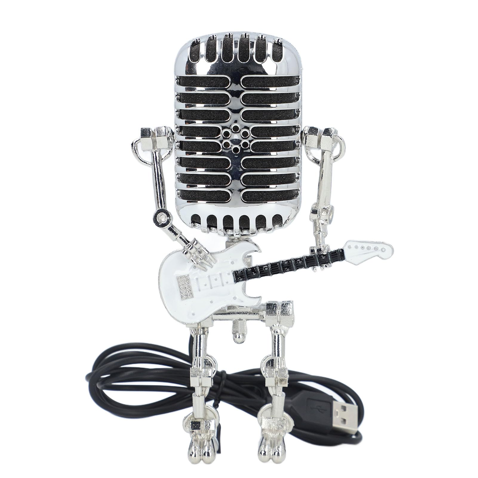 Muiltvoe Microphone Robot Lamp,Vintage Microphone Guitar Robot Table Lamp,Metal Microphone Robot Lamp,Retro Metal Robot Night Light for Bedroom Desk Home Decor (Yellow)