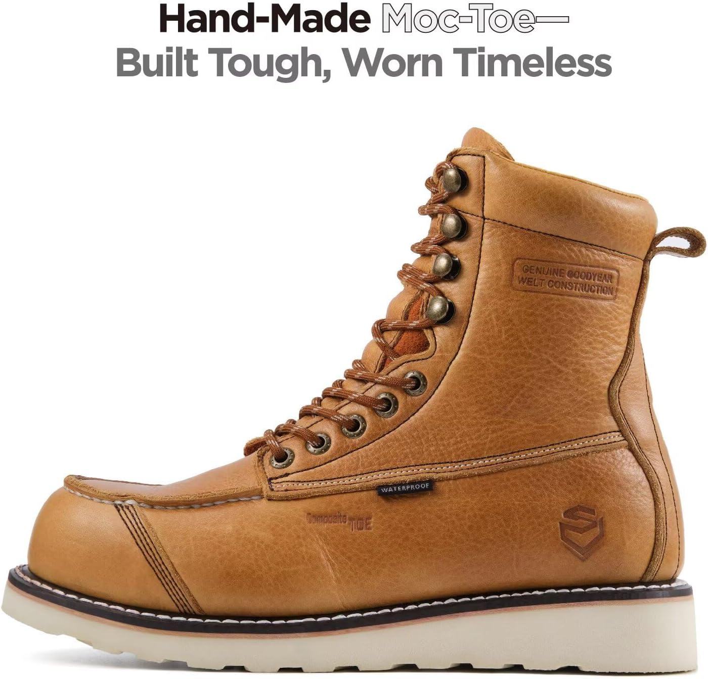 SUREWAY Mens 8" Heavy Duty Waterproof Work Boots for Men - Composite Toe,EH Construction Industrial Safety Leather Boots,GoodyearWelt,Lace Up Wedge Moc Toe,Oil/Slip Resistant Comfortable Outsole - Image 3