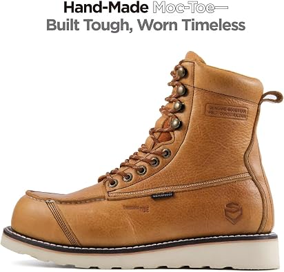 SUREWAY Mens 8 Heavy Duty Waterproof Work Boots for Men - Composite Toe,EH Construction Industrial Safety Leather Boots,GoodyearWelt,Lace Up Wedge Moc Toe,Oil/Slip Resistant Comfortable Outsole