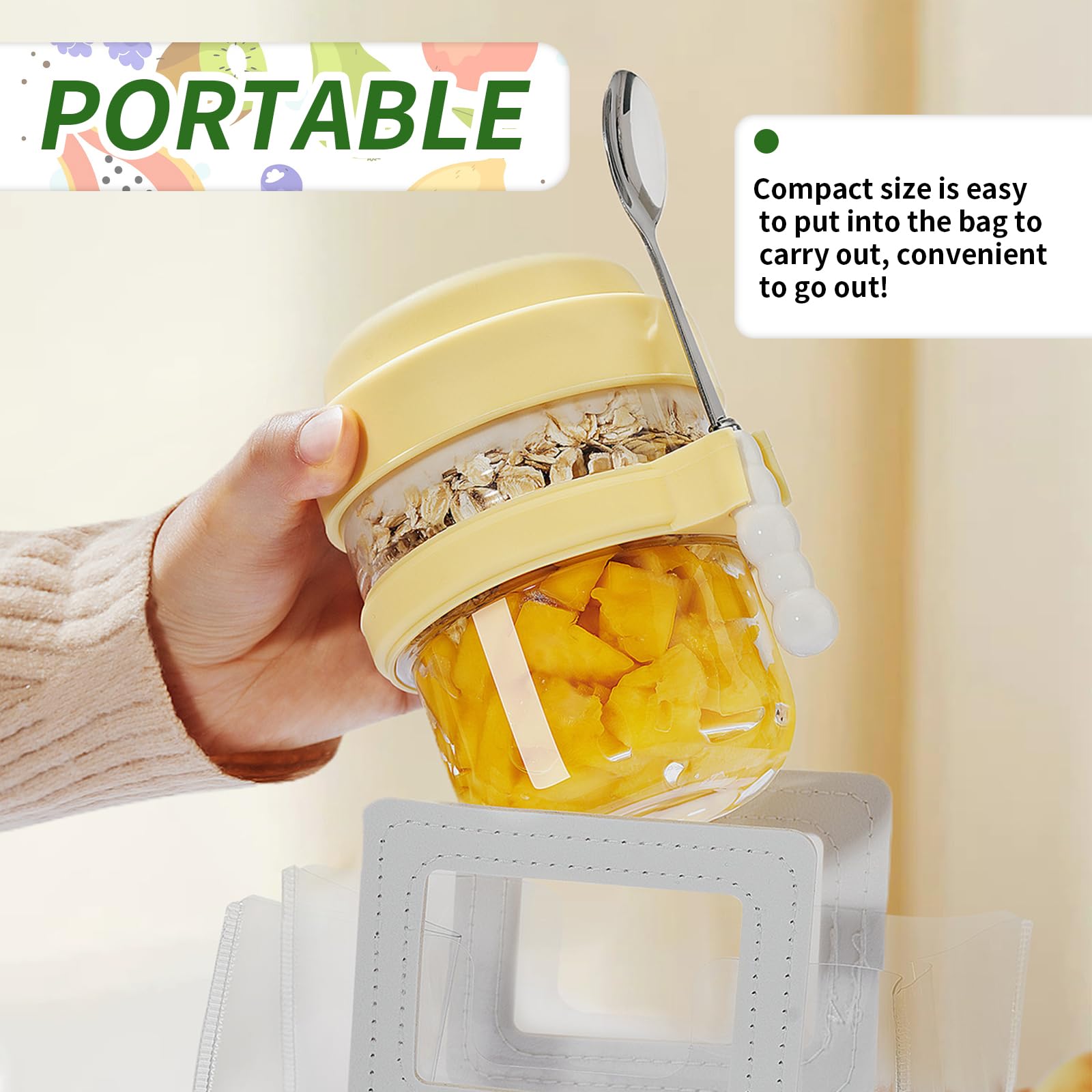 Overnight Oats Jar 2 Pezzi, Contenitori Vetro per Alimenti con Coperchio e Cucchiaio, 440ml Meal Prep Contenitore Vasetti per Yogurt Riutilizzabile, per Avena, Vasetti per Budini, Insalate, Marmellate