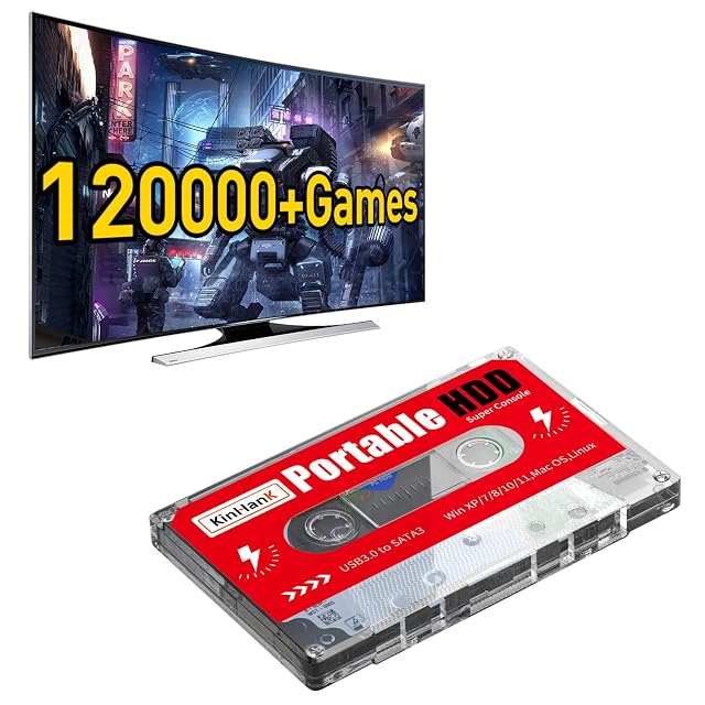 Kinhank 2TB Game Hard Drive Built-in 120000 Games Batocera 33 System External Hard Drive Compatible with Mac OS