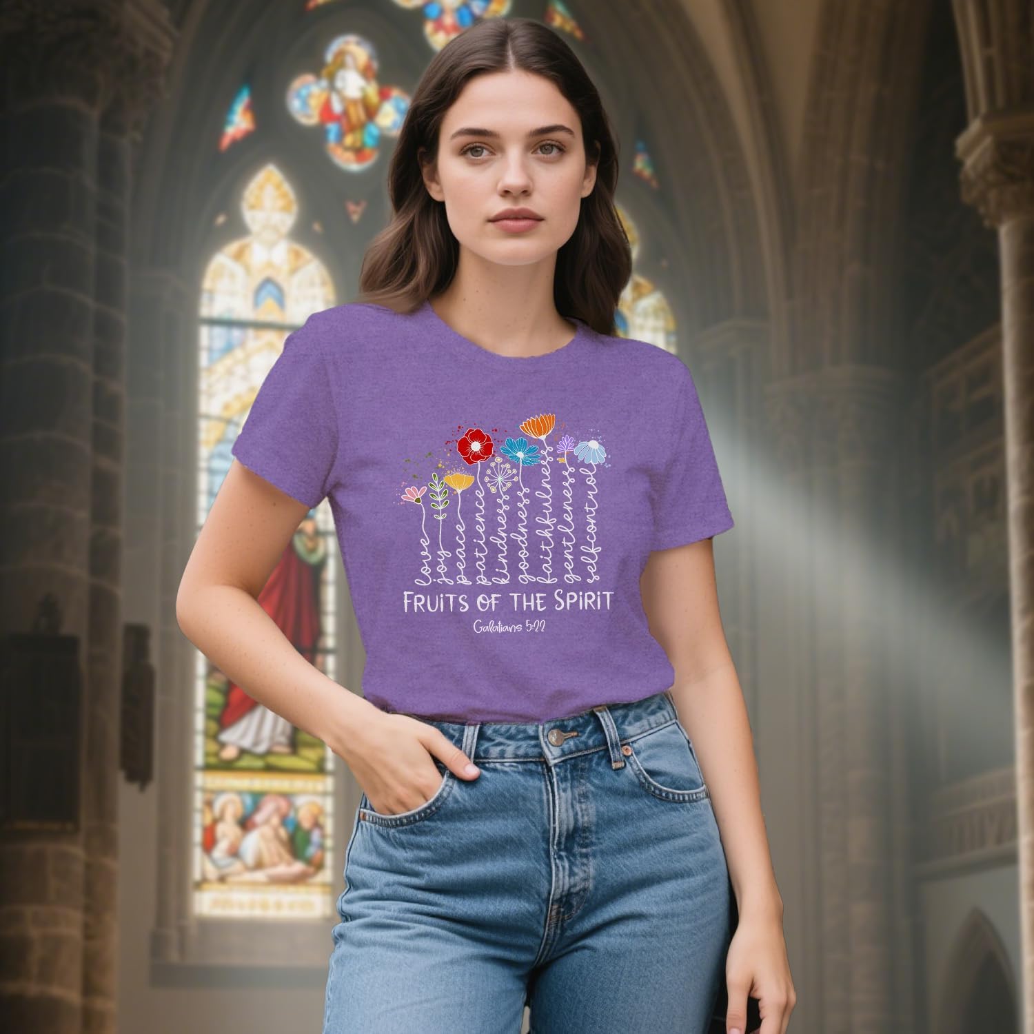 Womens Christian Shirt Fruits of The Spirit T-Shirt Inspirational Faith-Based Bible Verse Tee - Image 4