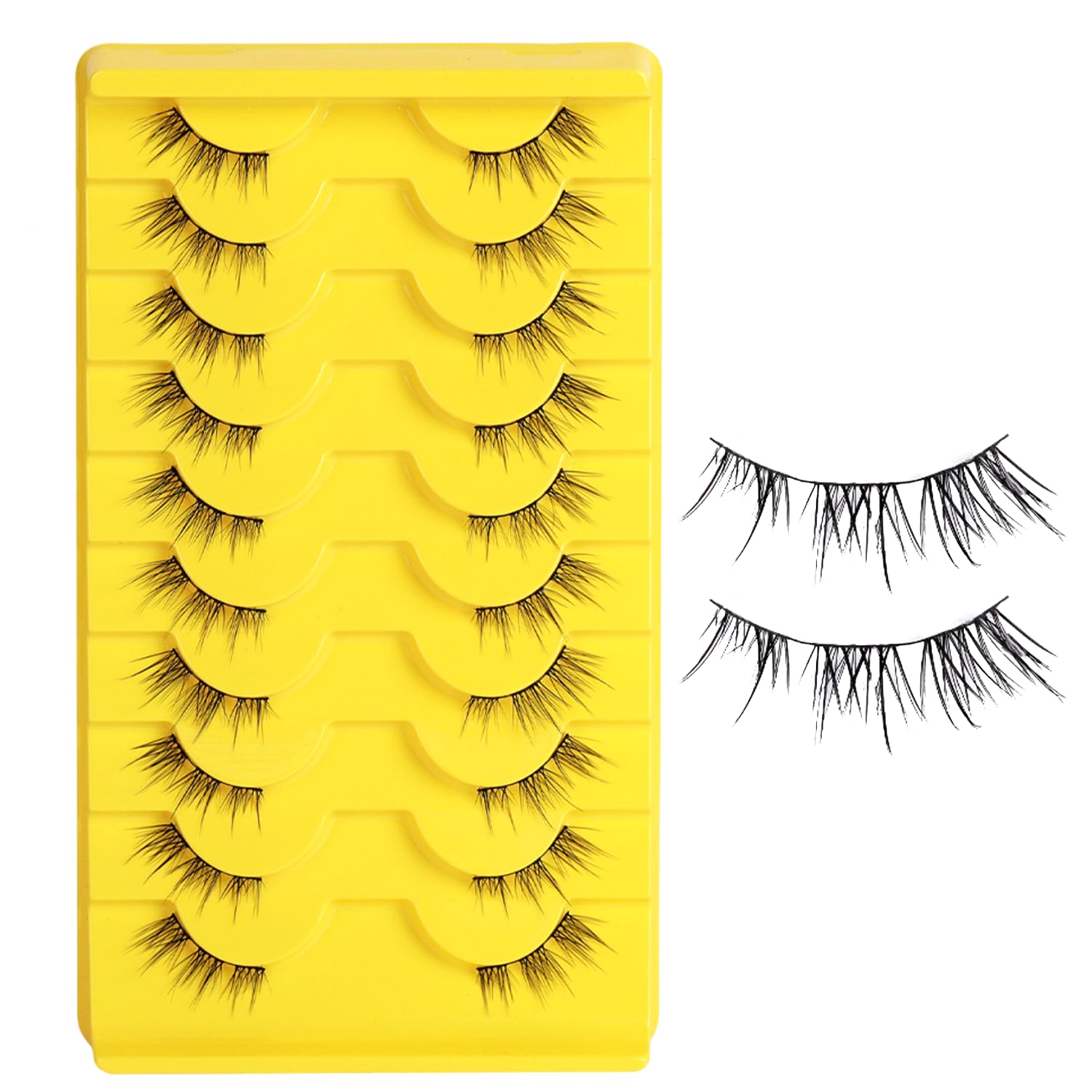 10 Pairs Half Eye Lashes for Women, 11mm Natural False Eyelashes with Thin Band, Fluffy Volume Fake Lashes, Lightweight and Reusable Wispy Eyelash-picture-33