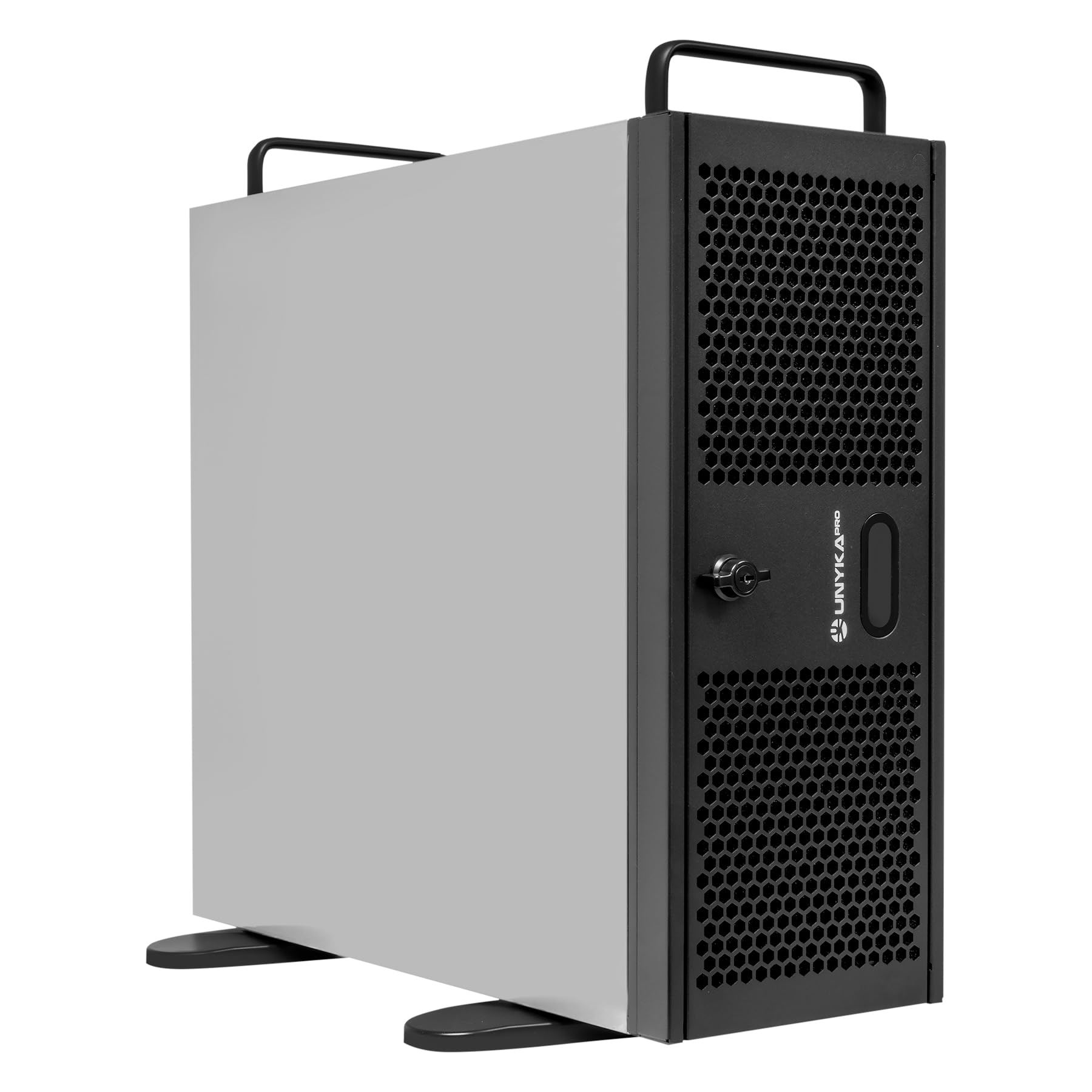 UNYKAch Scatola Rack UK4339V Formato 4U 19", compatibile con refrigerazioni liquide da 360 mm (supporto incluso), chiusura con chiave, 1 USB 3.0, 1 USB Type-C e gambe per posizionarlo in verticale