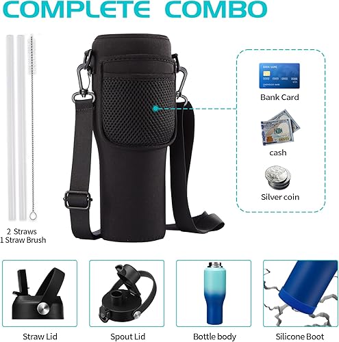 Miniatura 3 de Vaso de agua aislado con tapa y pajilla, de 40 onzas, botellas de agua aisladas de acero inoxidable para portavasos y vasos de agua de metal a