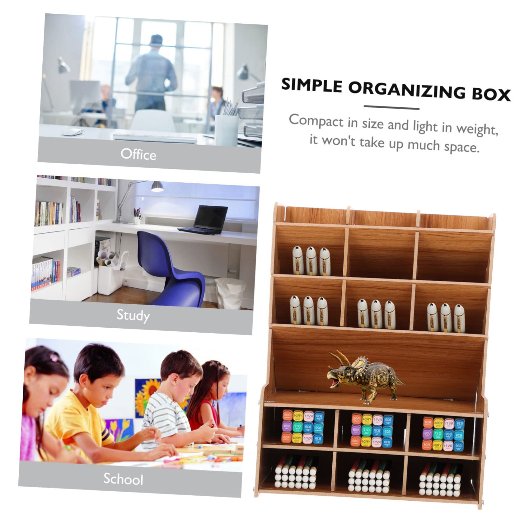 Boîte à Stylos Pratique en Bois, Organiseur de Bureau à Compartiments