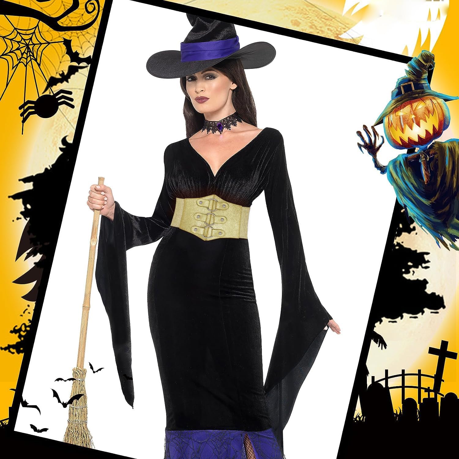 ALAIX Women's Corset Belt Extra Wide Stretchy Belts Elastic Waspie Waist Belts for Cosplay Halloween Costume Belts for Women - Image 6