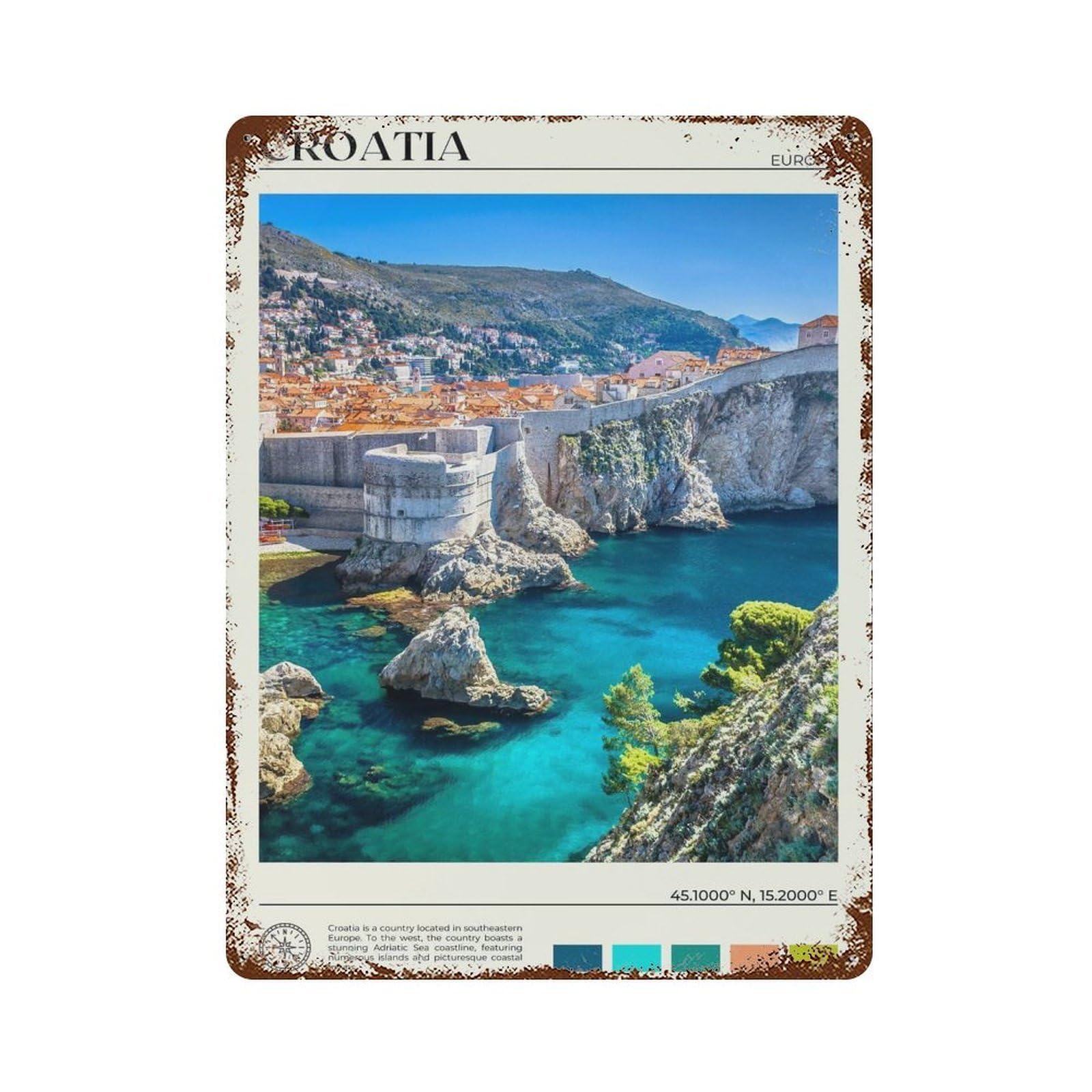 xiaoxiaoshen Real Photo Croatia Decor Europe Wall Decor Art Metal Tin Poster Modern Home Decor Art Home Bar Shop Decorations Vintage Sign 40x30cm