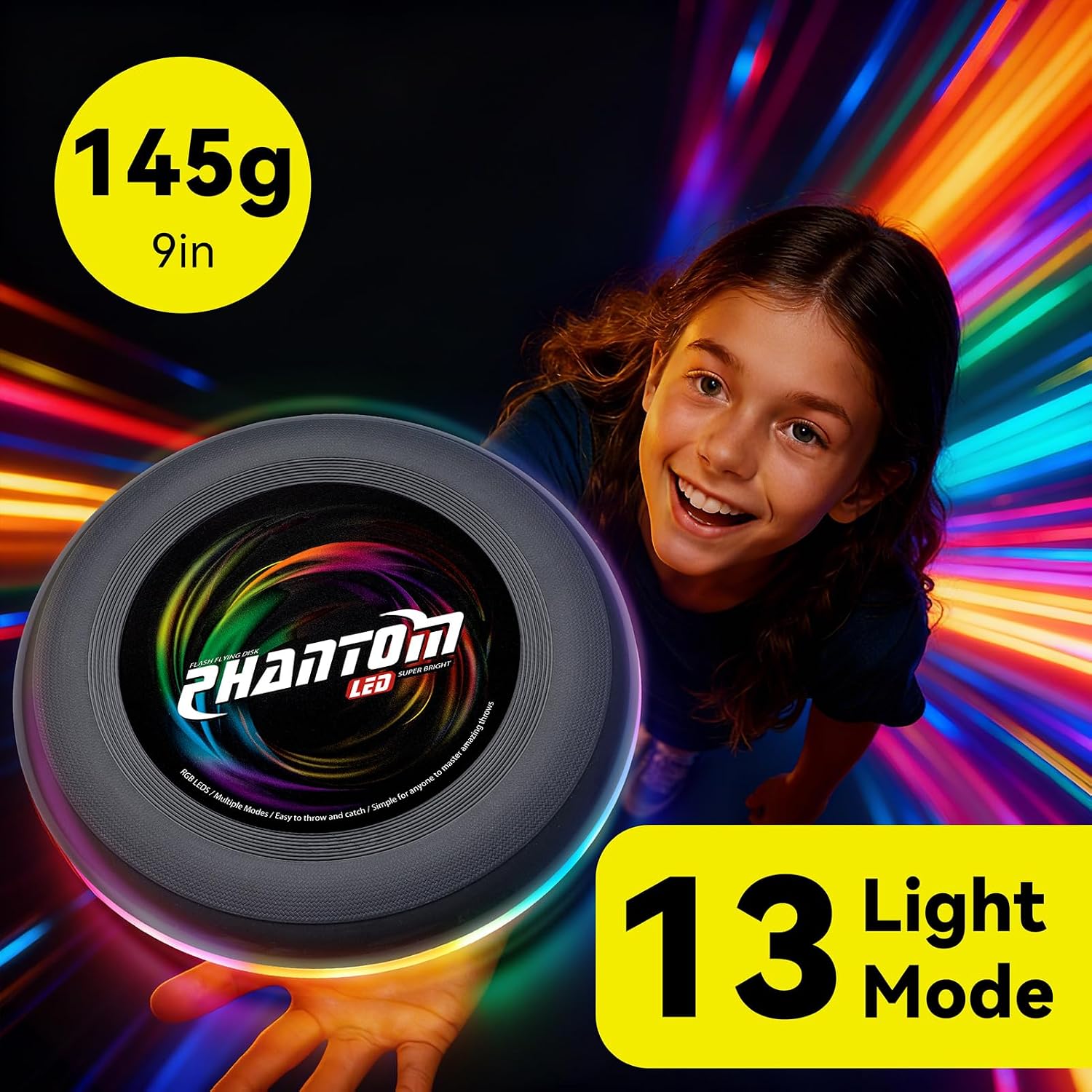 Light Up Flying Disc - RGB LED Colors, Ultra Bright, 13 Light Modes, Rechargeable, Waterproof Outdoor Flying Disc Toy for Kids Teens Adults, Camping Beach Backyard Games Gift