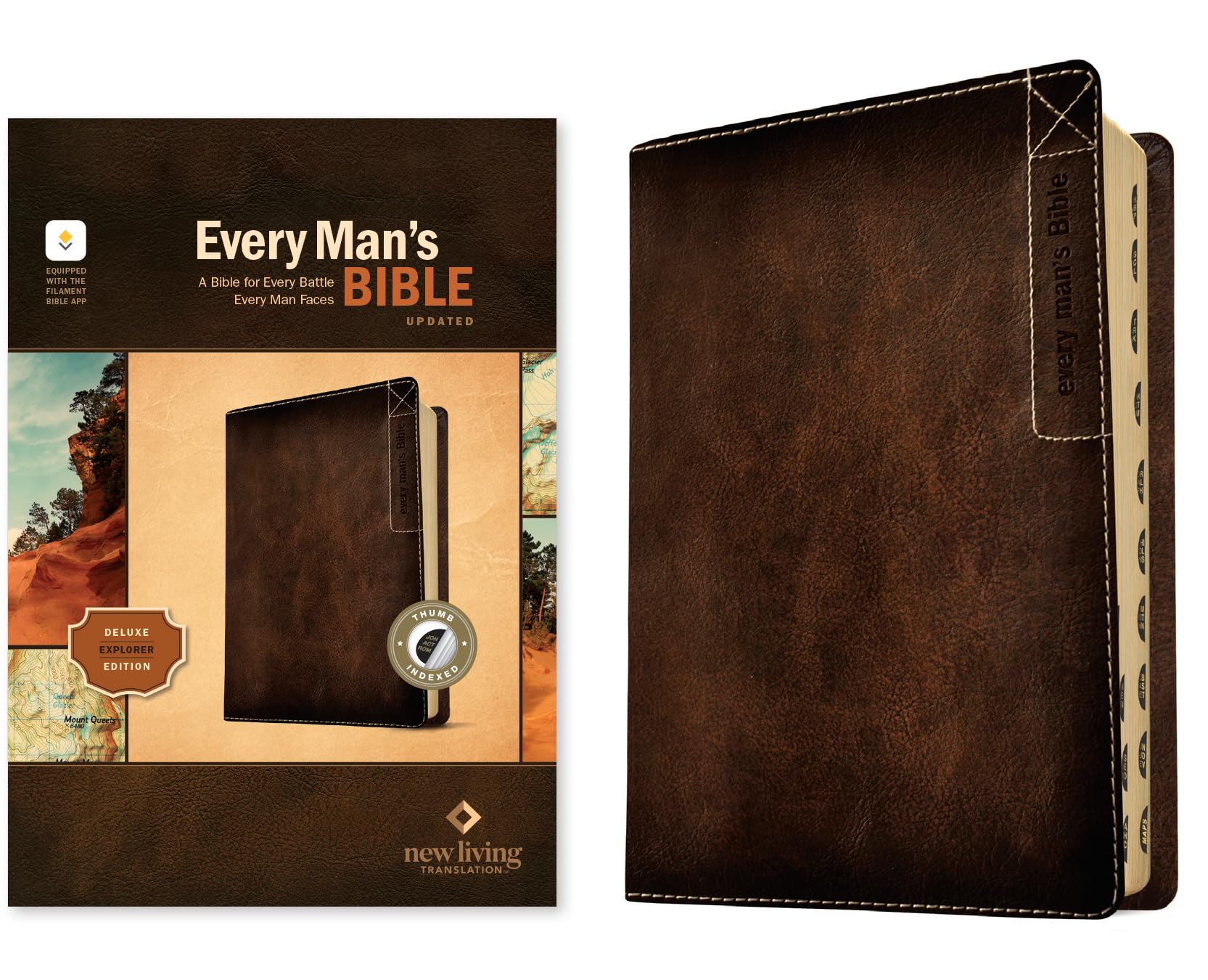 NLT Every Man s Bible, Filament Enabled, Deluxe Explorer Edition (LeatherLike, Brown, Indexed, Red Letter)