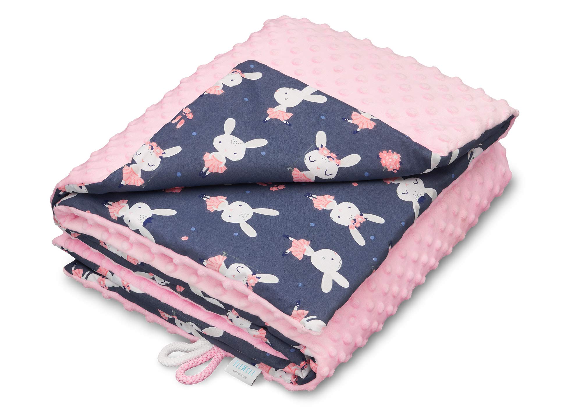 EliMeli Couverture Minky pour bébé, de qualité supérieure, super douce, en polaire et coton, à pois, avec rembourrage, 75 x 100 cm