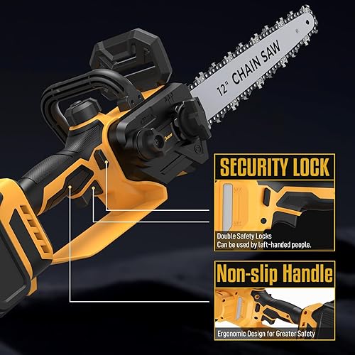 Miniatura 7 de Mini motosierra para batería Dewalt de 20 V máxima, motosierra eléctrica de 12 pulgadas inalámbrica con bloqueo de seguridad, sierra de cadena