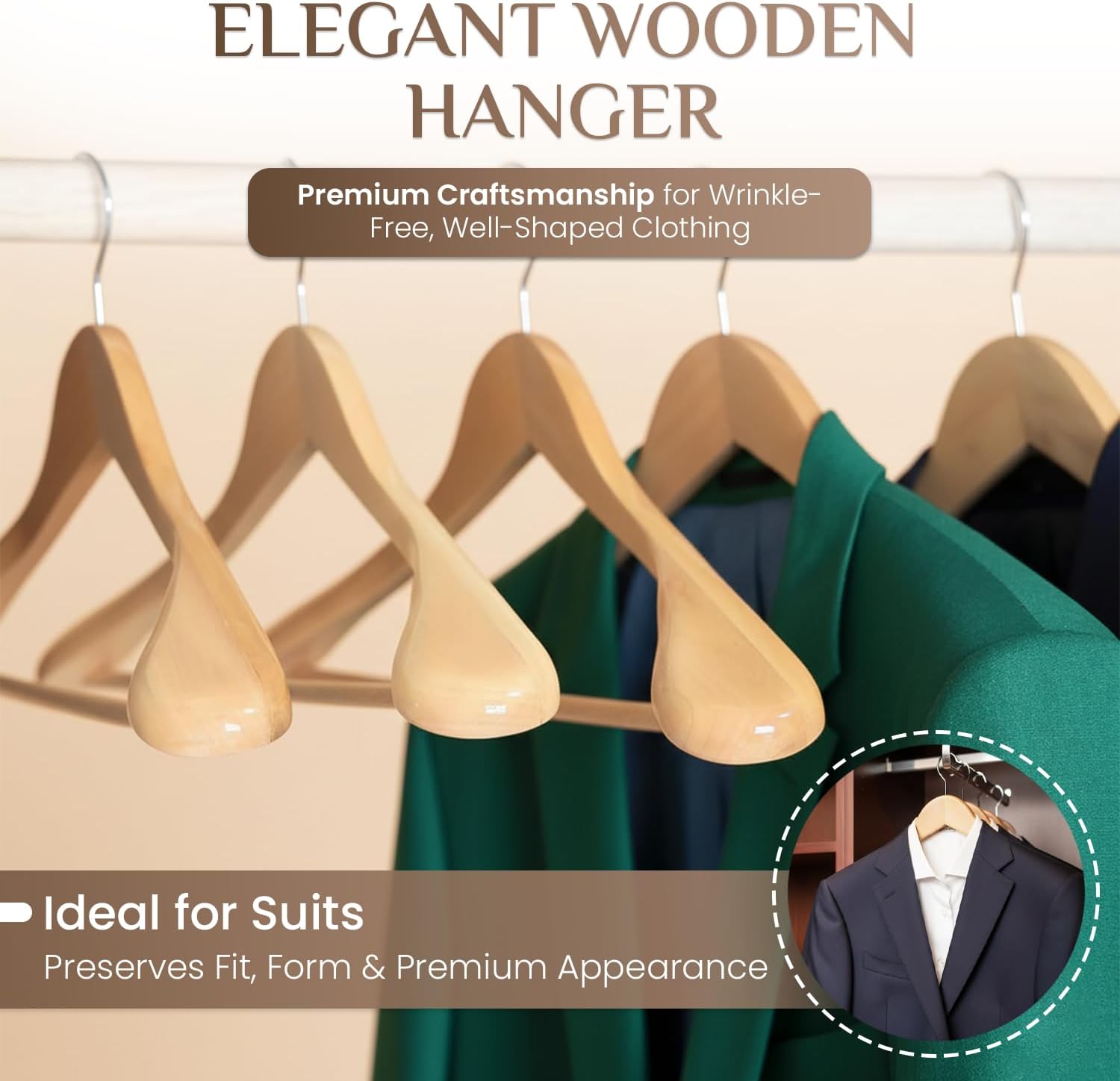 GVTECH Premium Wooden Hangers [6 Pack] - Wide-Shoulder Hangers for Heavy Garments – Non-Slip Suit Hangers with 360-Degree Swivel Hook for Coats, Blazers, and Jackets (Retro)