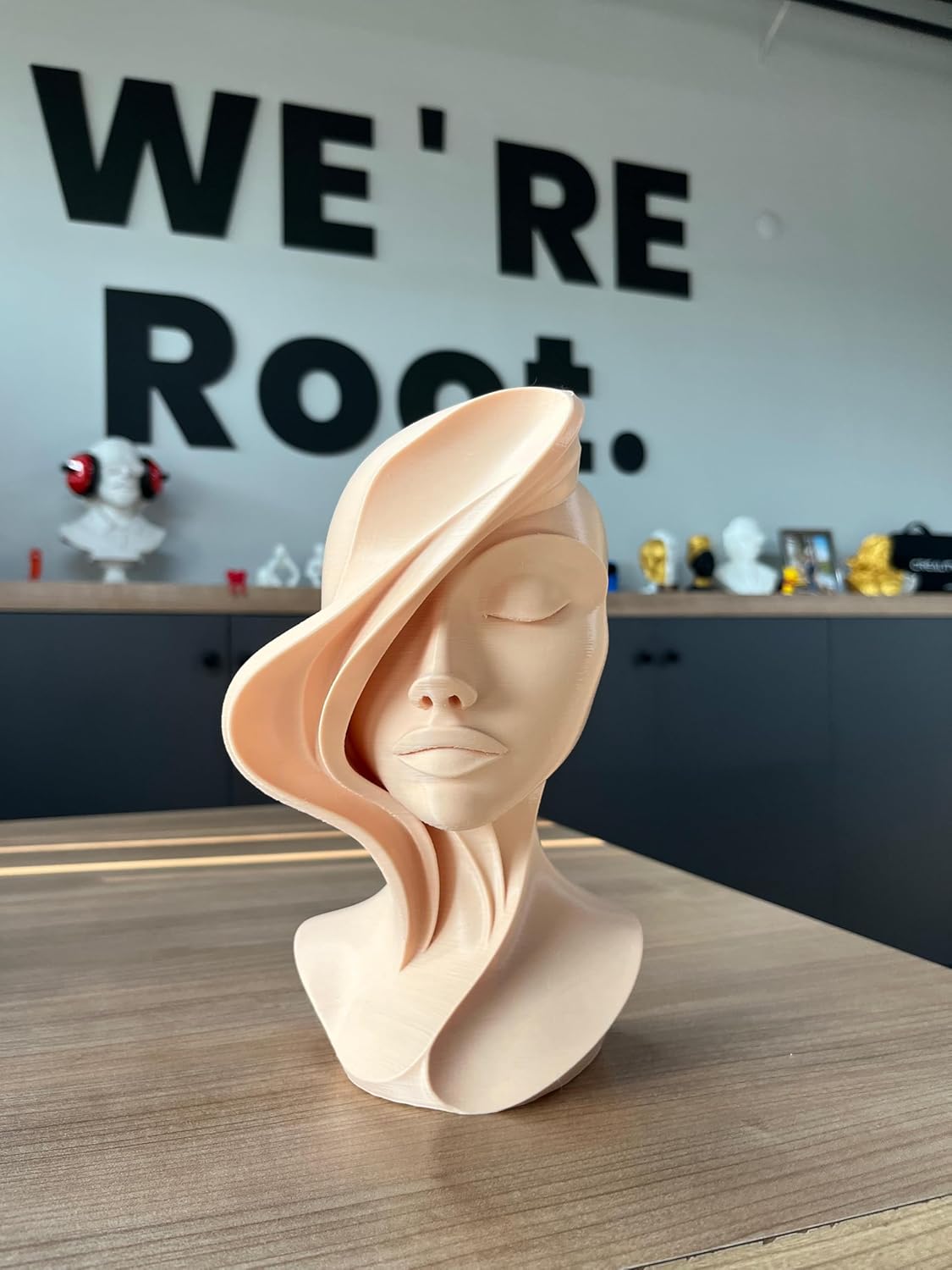 Abstract Woman Face Sculpture Skin Color 24cm Decorative Female Bust Home Office Decor