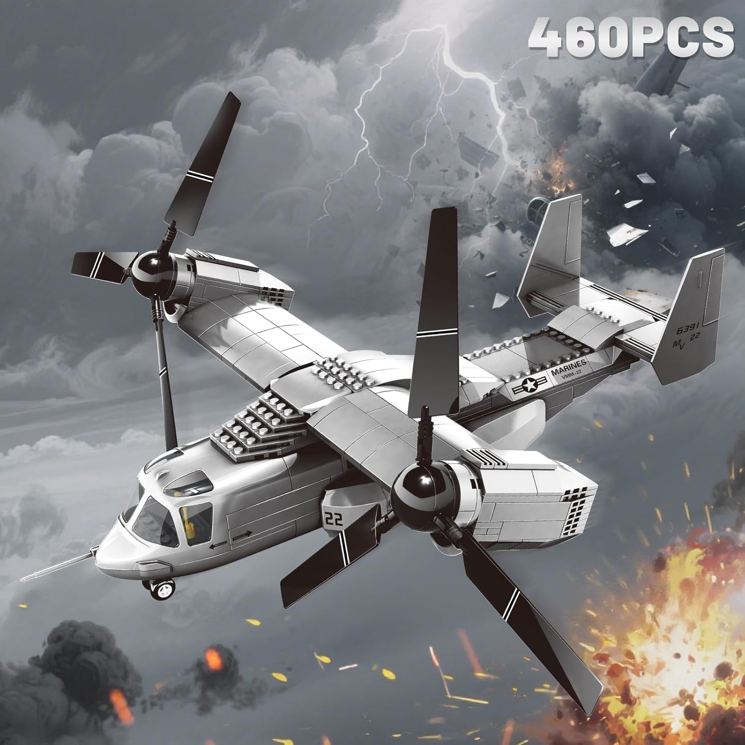 V22 Tiltrotor Aircraft Building Block Set, Military Transport Plane Model- Compatible with Lego Military (460 PCS)
