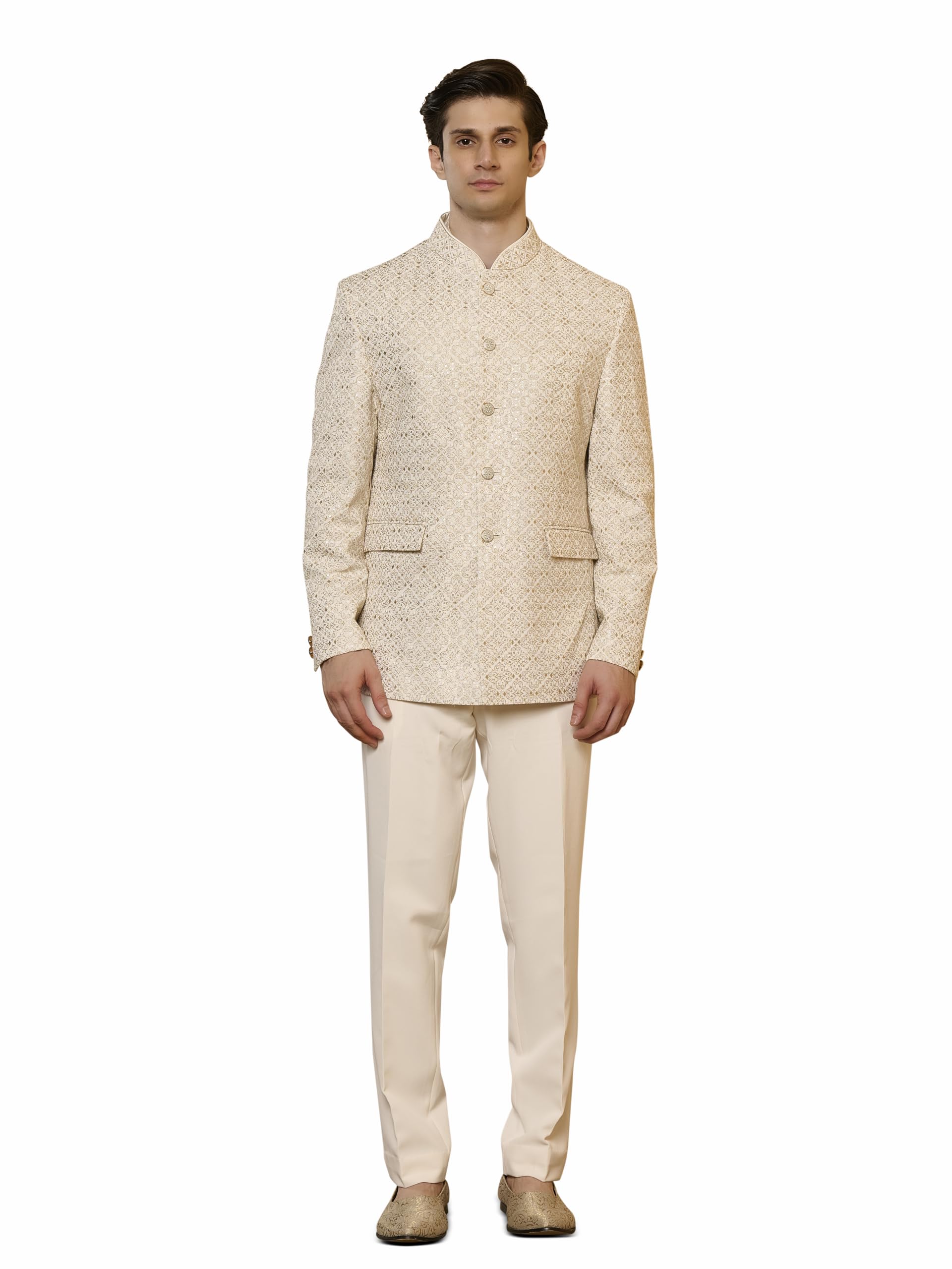 Ivory Crown Motif Bandhgala Set-image-27