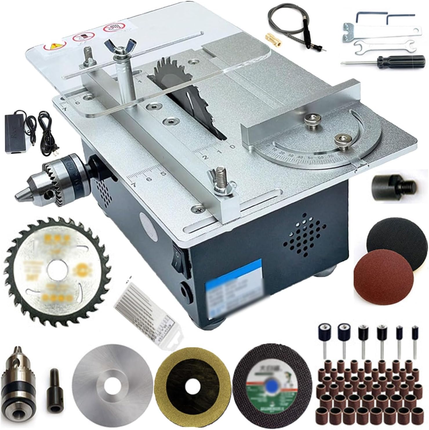 Sierra de mesa para proyectos de bricolaje, mini motosierra de 4500 RPM con velocidad ajustable, regla de ángulo de aluminio para corte de 0 a 90 grados, ideal para modelos hechos a mano