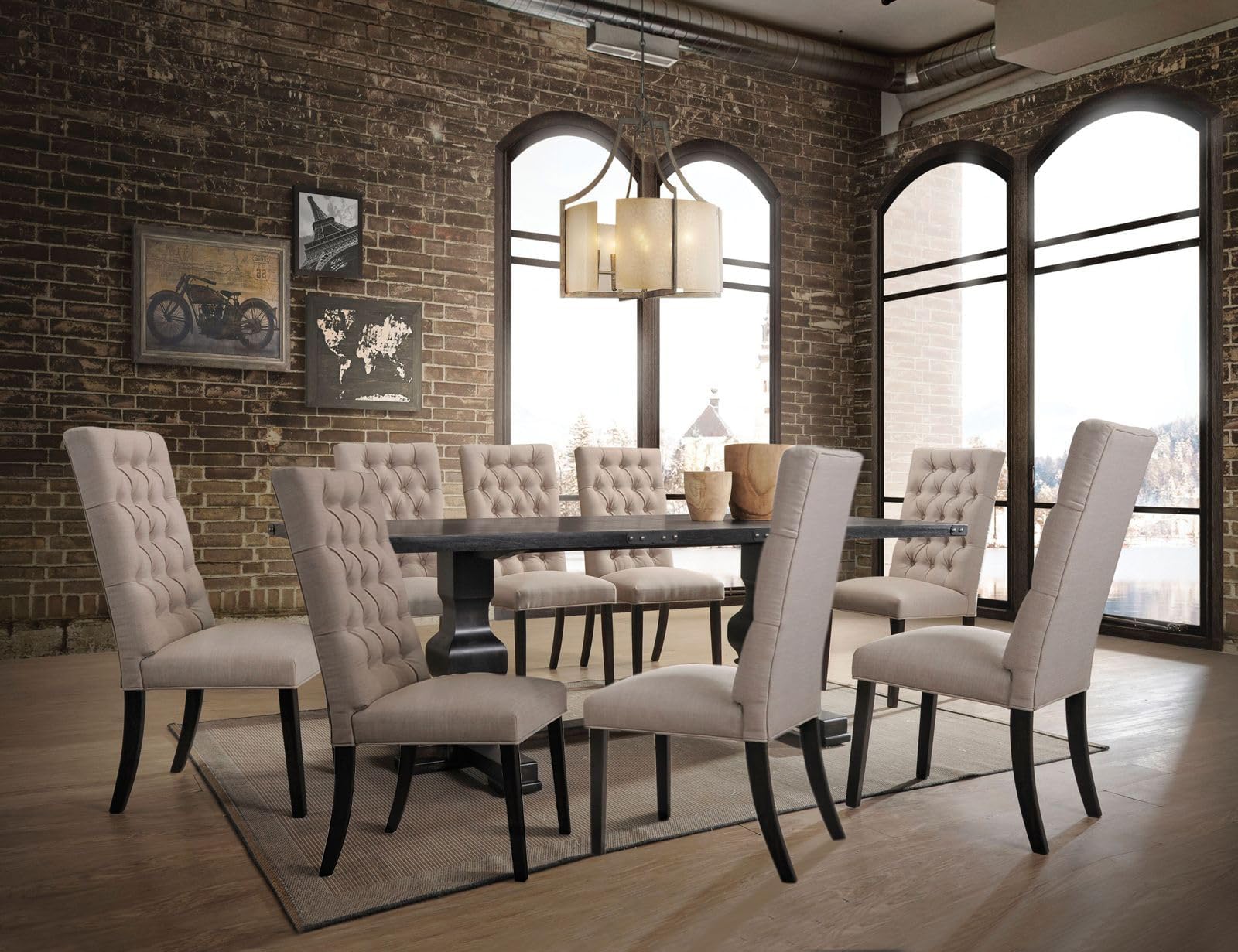 Kitchen Furniture Set 9Ps Casual Dining Table Set Include 1 Extendable Dining Table, 8 Side Chairs, 8-Person Dining Table Set, Set for 8 People Extendable (9PS)