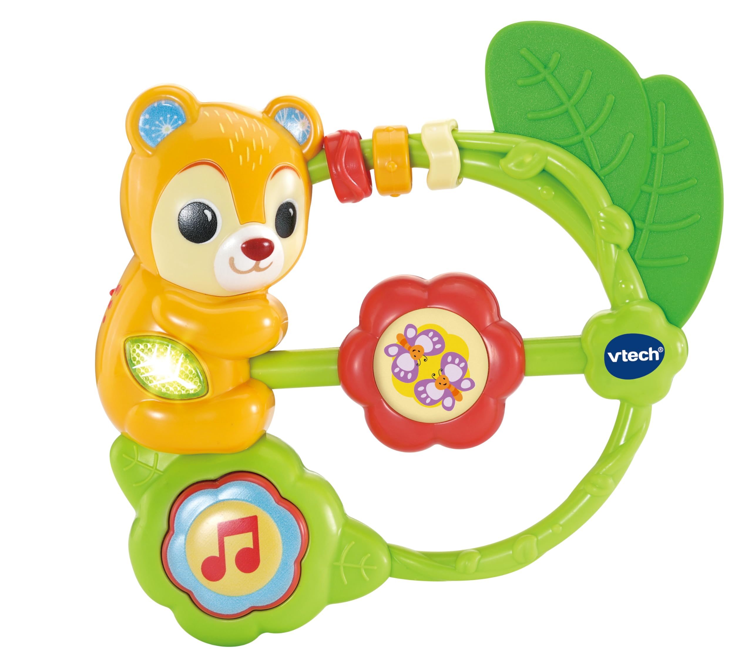 VTech Baby Shaking Sounds Bear Rattle, Interactive Toy with Lights Nature Sounds & Melodies, Fine Motor Skills & Tactile Stimulation, Gift for Ages 0, 3, 6 Months +, English Version