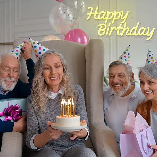 Miniatura 8 de Dadarolly Letrero neón de feliz cumpleaños para telón de fondo, letreros con luz LED, blanco cálido con funda de batería para decoración de fiesta