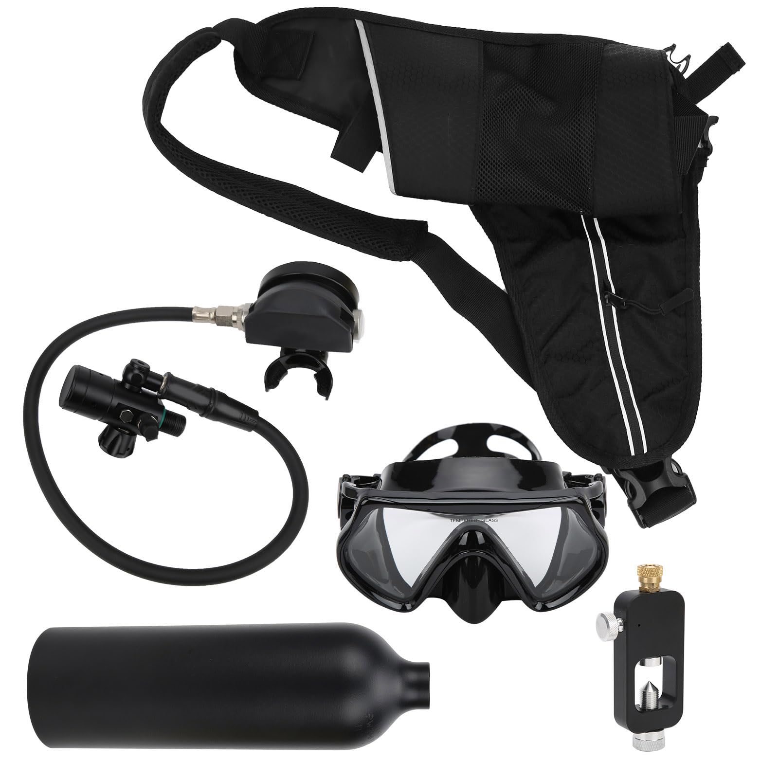RASTKY Underwater Breathing Kit 1L Diving Oxygen Tank Set for 20-30 Minutes Dive Portable Equipment (Black)