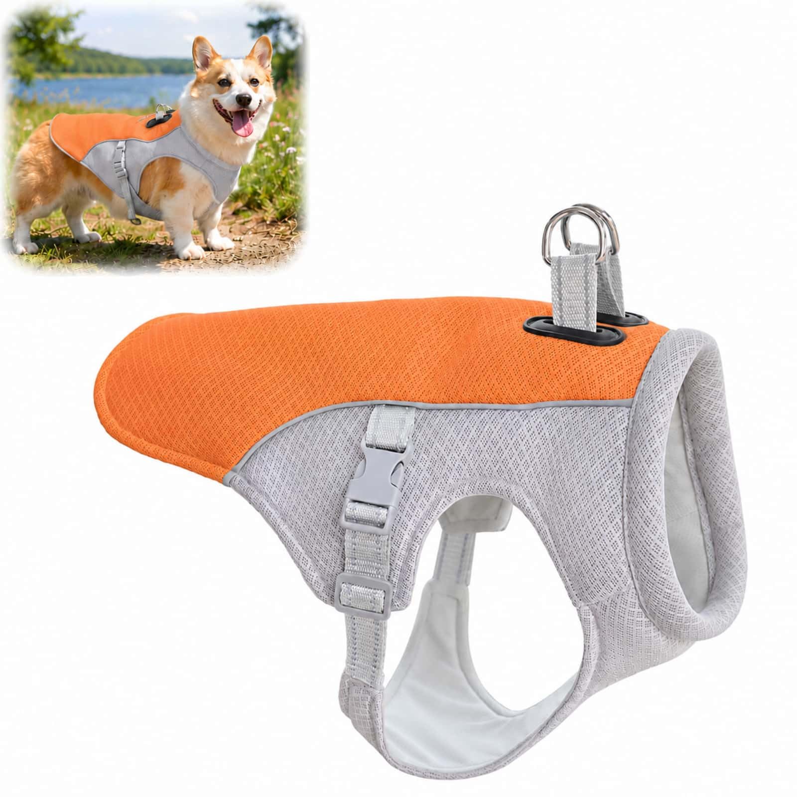 Dog Cooling Vest with Breathable Fabric and Adjustable Fit (Orange, XL)