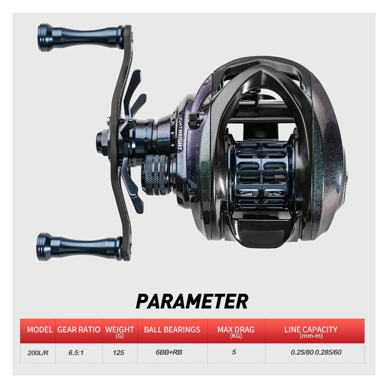 Mulinello Baitcasting 6.5:1 Pesca Soli 125g Con Cuscinetti Ceramici BFS Ultra Leggero 5kg Drag Casting