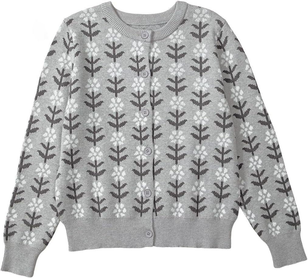 Sidefeel Women's Button Down Cardigan Sweater Long Sleeve Cute Floral Printed Cropped Sweater Coats - Image 7