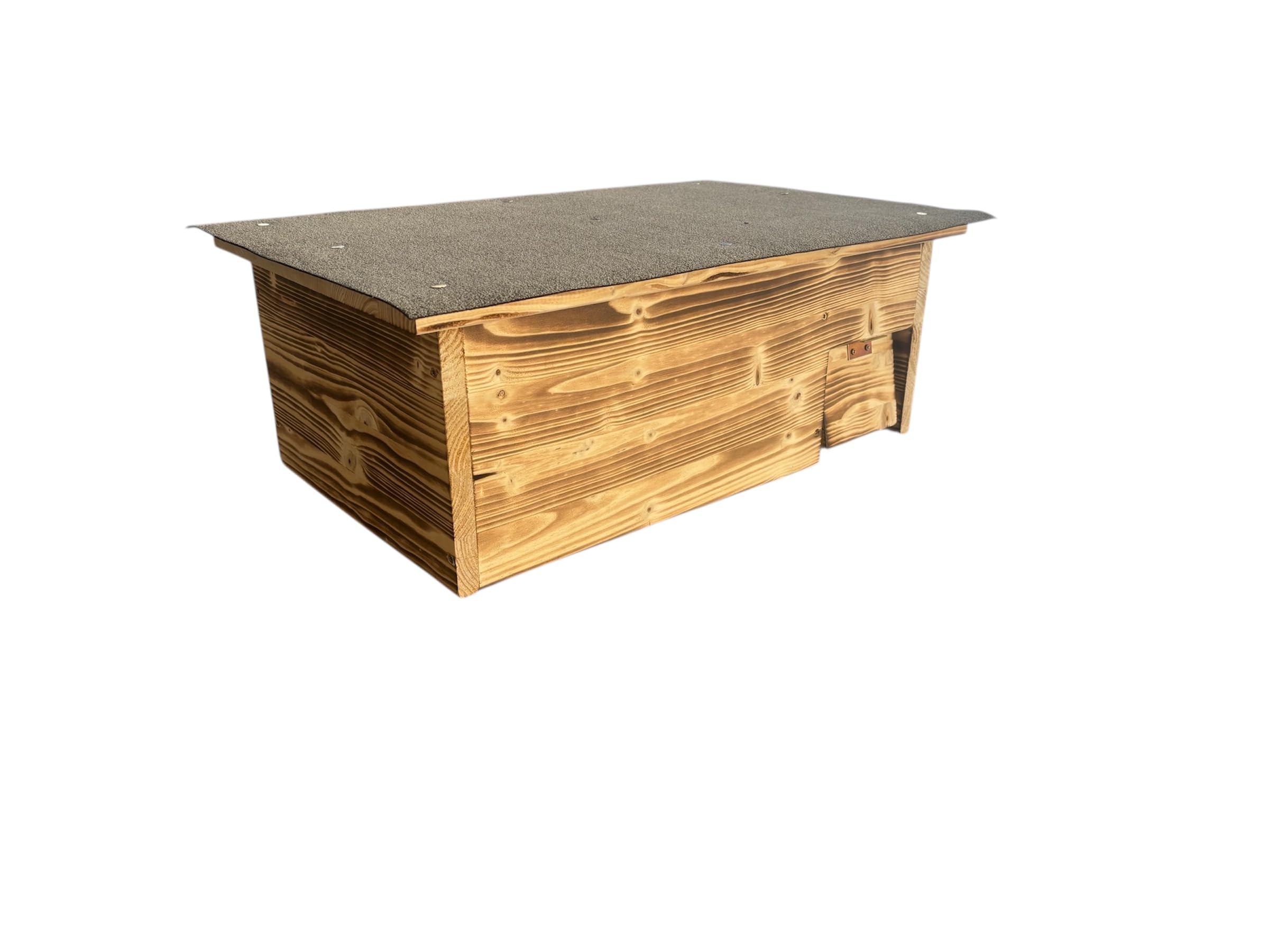 Igelhaus mit Rattenklappe 60x40x23 cm Geflammt Dachpappe Isolierung Handgefertigt Stroh