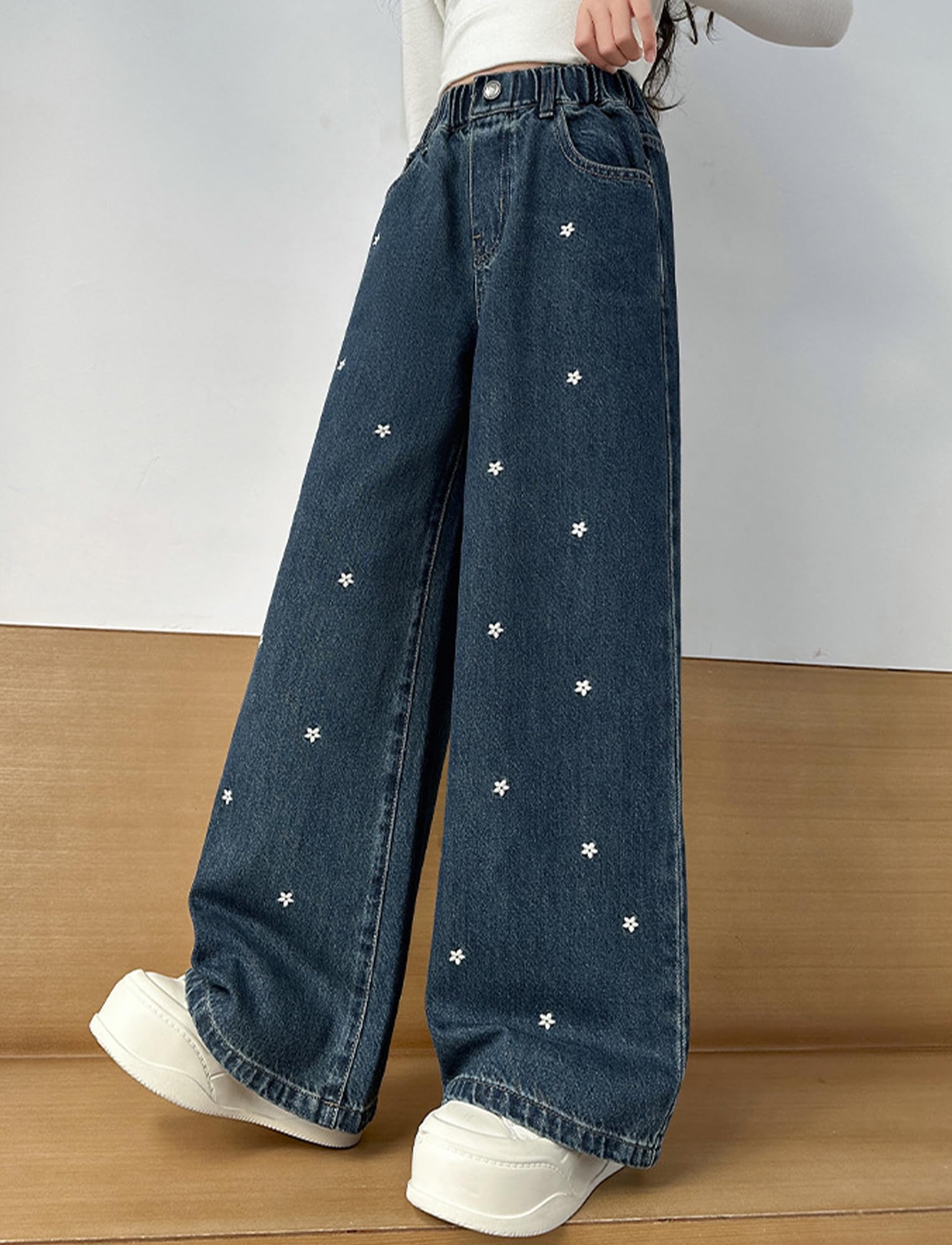 Happy Cherry Jeans Ado Fille Pantalon Droit Cargo Baggy Large Enfant Y2K Kpop Jean Taille Élastique 120-170=(EU 110-164)