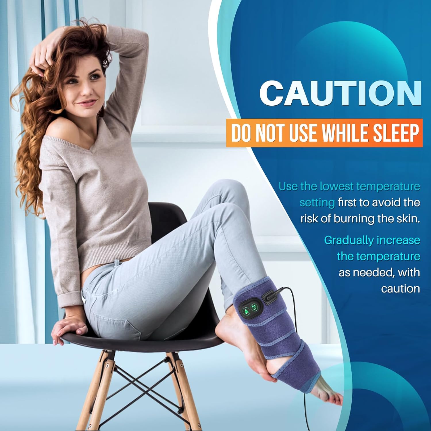Elbow Heated Pad Wrap for Tendonitis and Tennis Elbow, Flexible Electric Heating Pads for Elbow Arm Wrist Ankle Leg Knee, Heated Brace Pad with 4 Heating Levels, 3 Timing Settings (Blue)