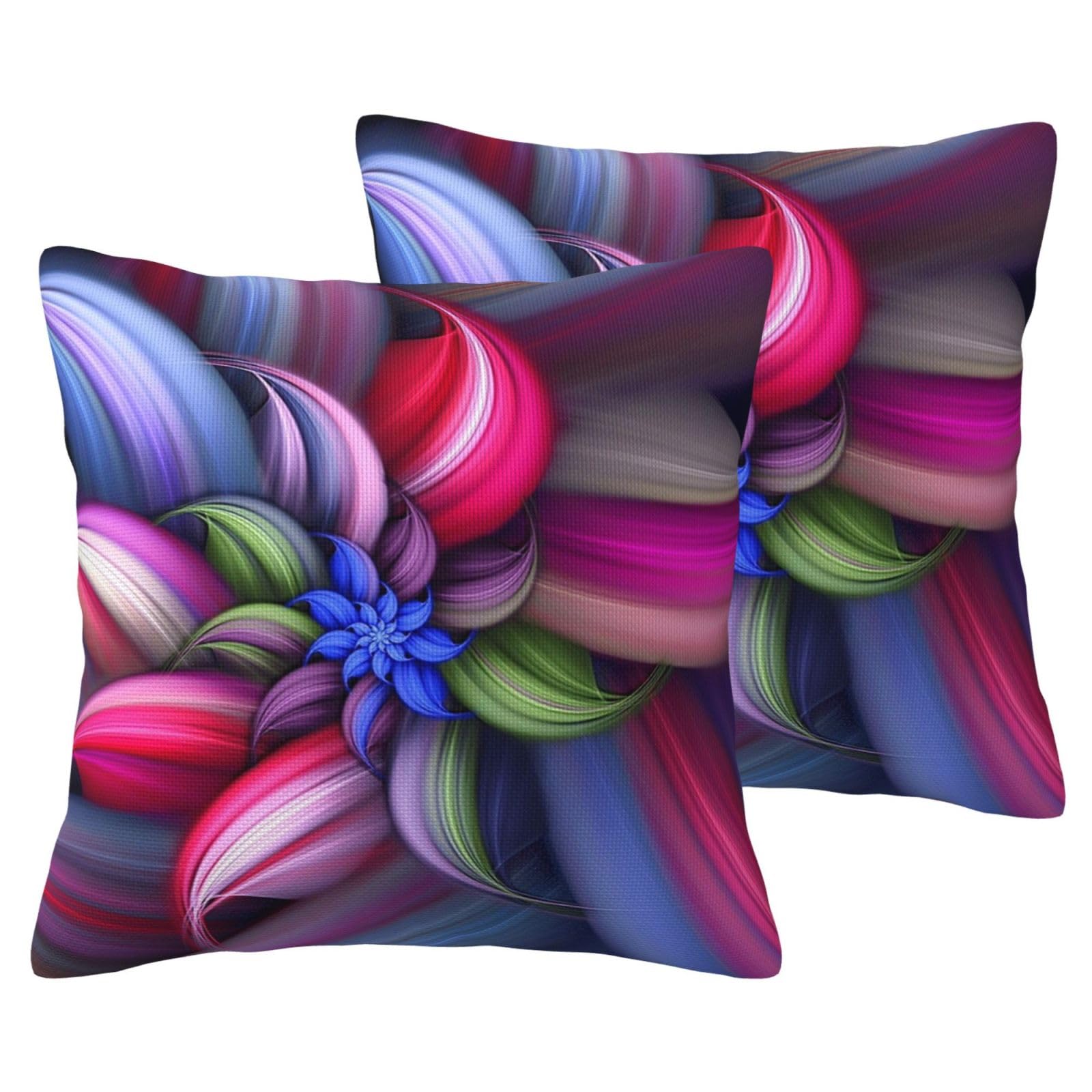 Housses de coussin imprimé fleurs imitation lin lot de 2 pour décoration lit