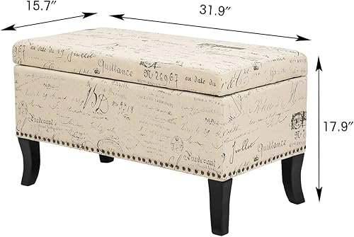 Miniatura 3 de Joveco Banco otomano de almacenamiento de 31.9 pulgadas, con patrón de tela, cofres rectangulares para juguetes para sala de estar, dormitorio,
