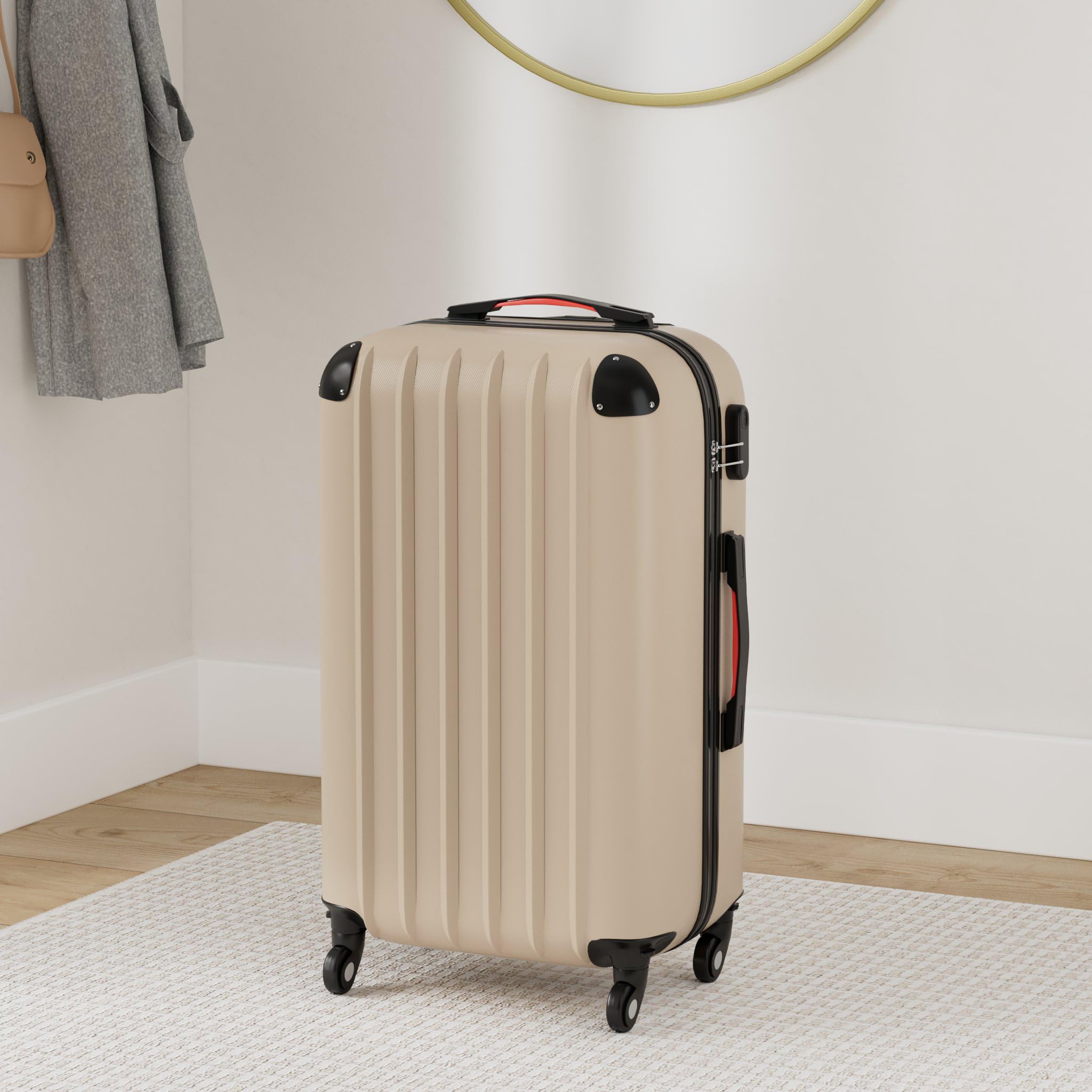 tectake Lot de 4 Valises de Voyage Valise Grande Taille Valise Cabine Valise soute Multifonction en ABS Polypropylène, Valise de Voyage à roulettes Valise avec Trousse de Toilette - Champagne