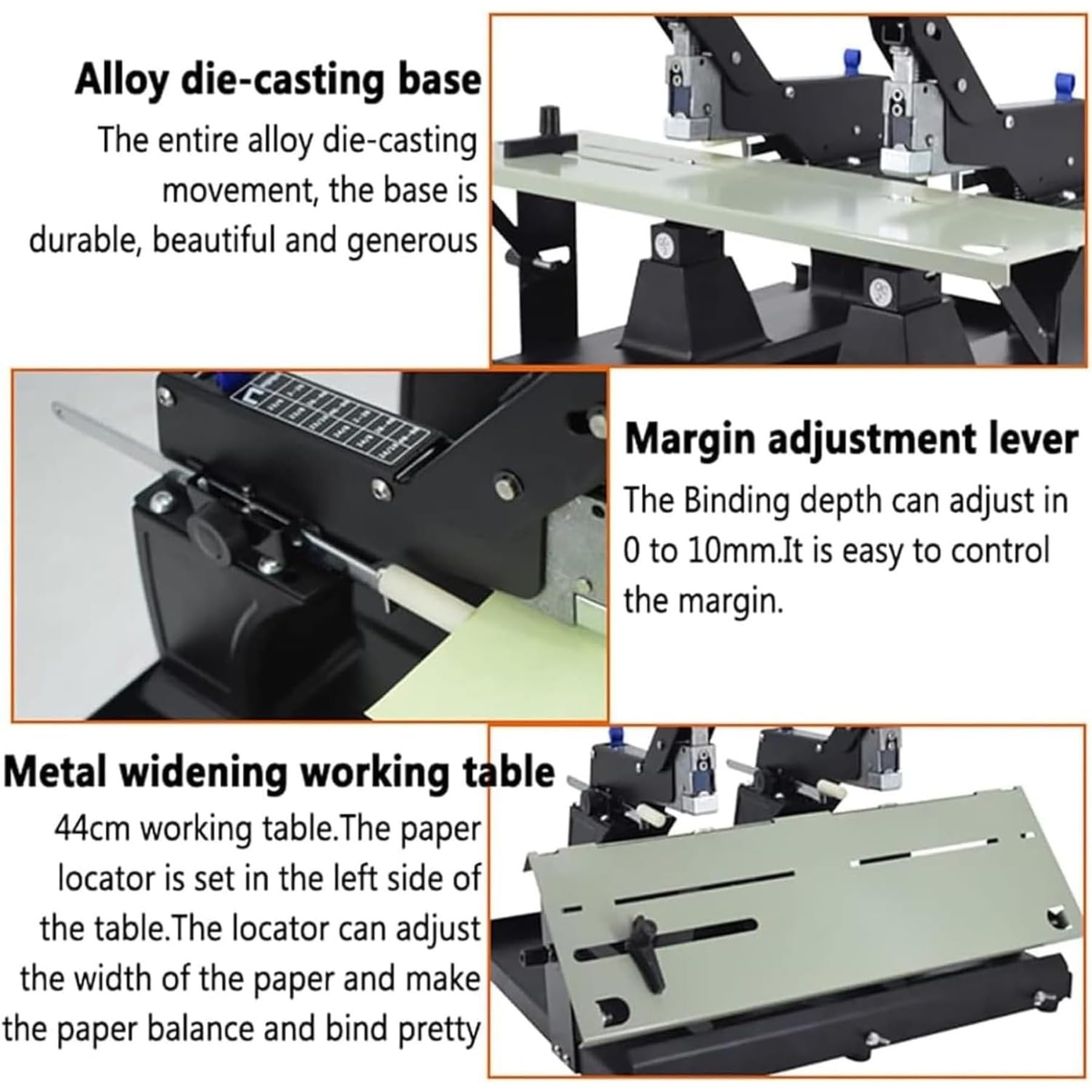 Cucitrice manuale da tavolo, doppia testa per rilegatura efficiente, lega fino a 60 fogli, larghezza 44 cm, profondità di rilegatura 10 cm, ideale per l'organizzazione di documenti in casa e in